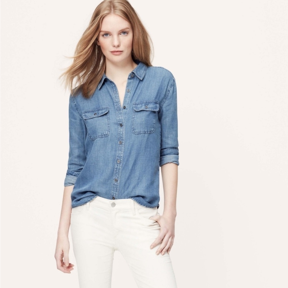 LOFT Softened Denim Button-Up Shirt